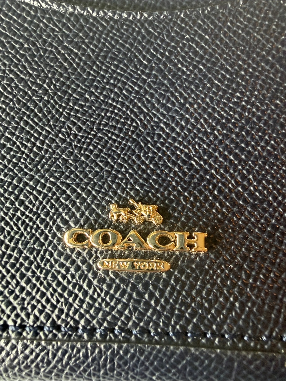 Coach Navy Textured Leather Zip Wallet with External Card Slot and Gold Logo - Picture 2 of 5